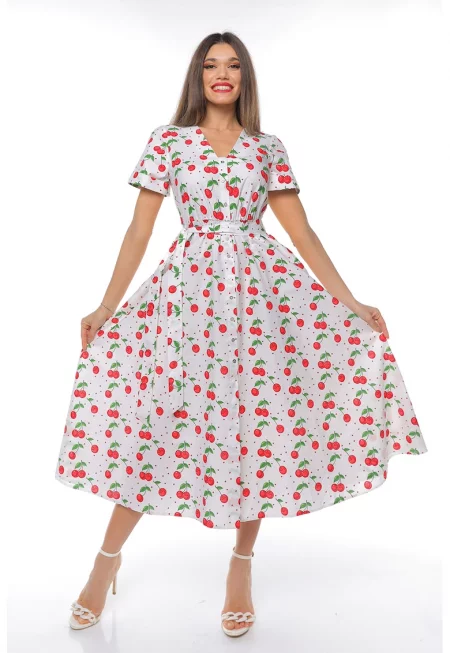 Рокля-риза с колан - Червен/Бял/Зелен