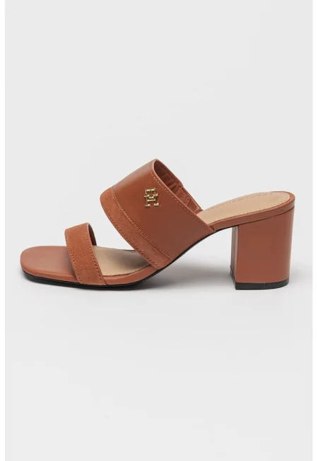 Сандали с кожа и велур - Канелено кафяво