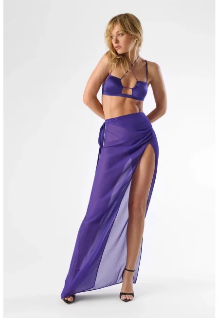 See-through Maxi Skirt With Waistcord - Лилав