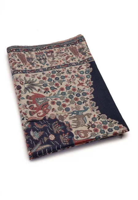 Шал с вълна с ресни - Многоцветен