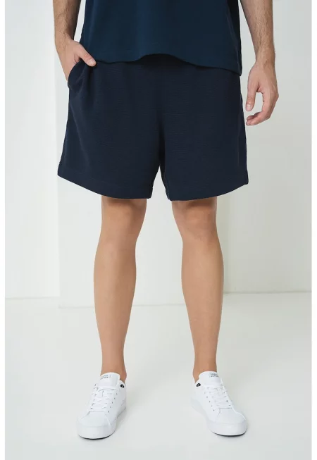 Шорти с връзка и странични джобове - Тъмносин