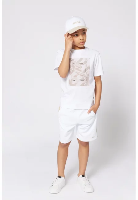 Шорти с връзка на талията - Бял/Светло бежово