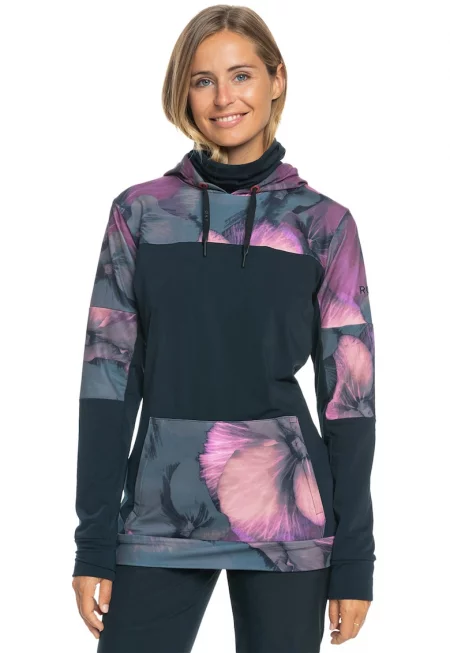 Ски худи с флорална шарка - Черен/Виолетов/Въглен сиво