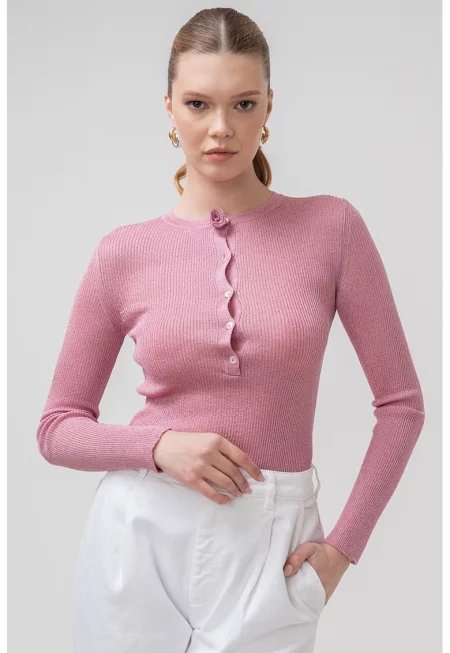 Слим рипсен пуловер Lazise с копчета - Фанданго розово