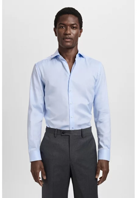 Слим риза с остра яка - Пастелносин