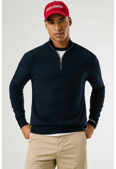 Стандартен пуловер с къс цип