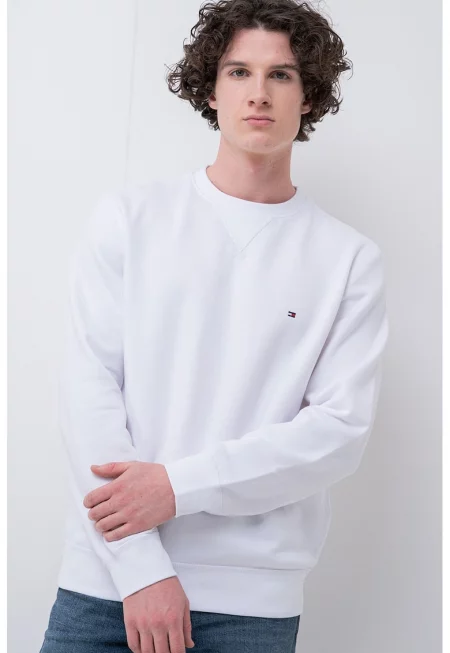 Суитшърт с овално деколте - Бял