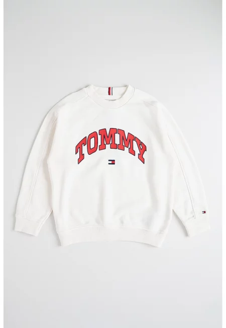 Суитшърт с овално деколте и лого - Червен/Слонова кост