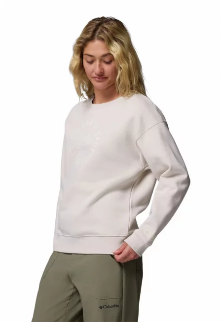 Суитшърт с паднали ръкави и лого - Светло бежово