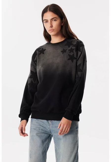 Суитшърт с паднали ръкави и принт - Черен/Сив