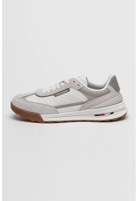 Текстилни спортни обувки с велурена подплата - Бял/Светло сив/Светло кафяво