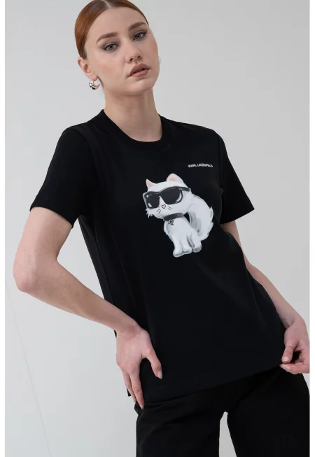 Тениска от органичен памук с графика - Бял/Избеляло черно/Праскова