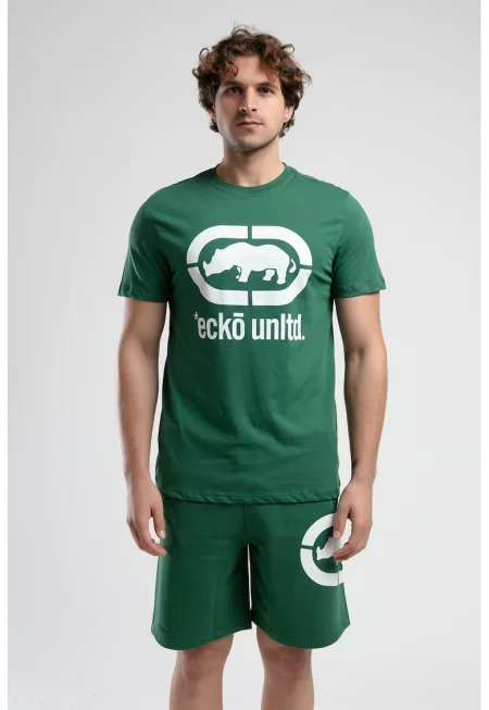 Тениска с овално деколте и лого - Бял/Папратово зелено