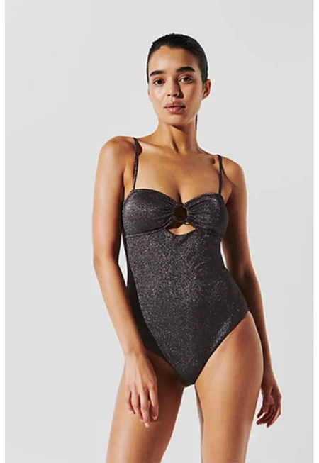 Цял бански с брокат - Меланж тъмно сиво