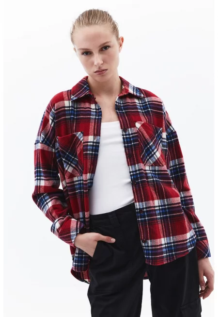 Уголемен кариран шакет с джобове