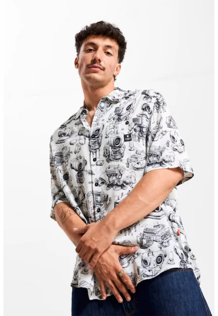 Унисекс свободна риза - Бял/Черен