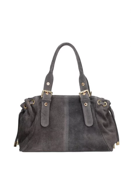 Велурена чанта за рамо Lumena Lux - Tъмносив