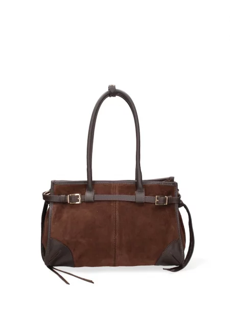 Велурена чанта за рамо Novara Ultra - Тъмнокафяв