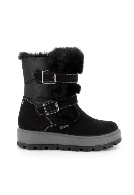 Велурени ботуши с еко пух - Черен