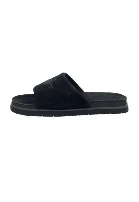 Велурени чехли Fairfo с бродирано лого - Черен