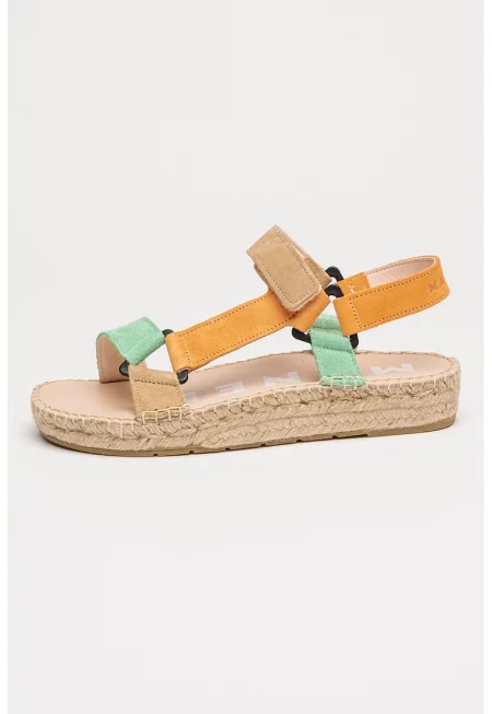 Велурени сандали Venice с велкро - Зелен/Бледооранжев/Бежов