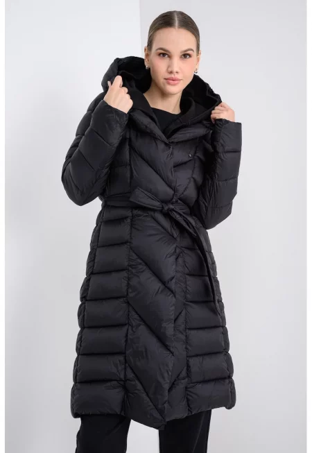 Зимно яке Adina с качулка - Черен