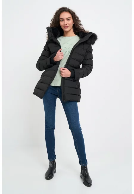 Зимно яке с качулка - Черен
