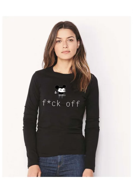 888113367-Черна дамска блуза - f*ck off Mickey Mouse