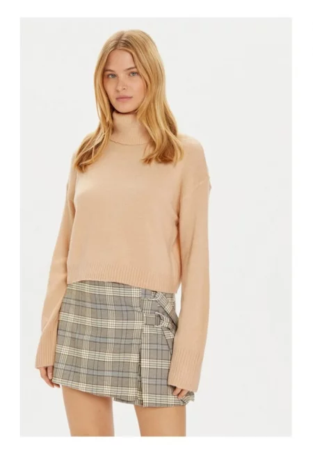 Блуза с кръгло деколте на  LK-230PEBBLEB - бежова стандартна кройка - акрил