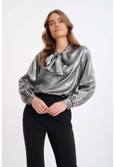 Блуза с метализиран ефект и панделка