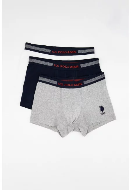 Боксерки с лого - 3 чифта - Бял/Сив меланж/Тъмносин