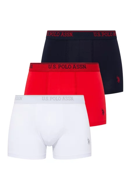 Боксерки с лого - 3 чифта - Червен/Бял/Тъмносин