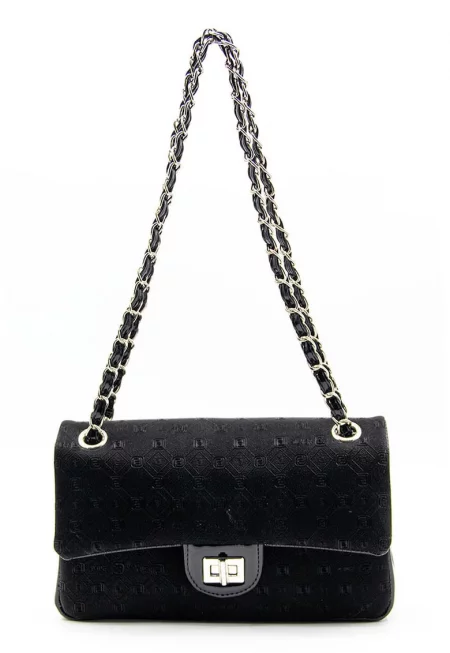 Чанта от еко кожа с релефни детайли - Черен