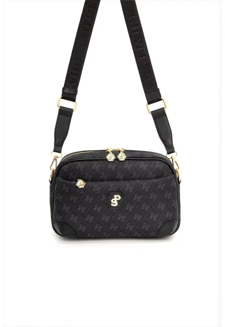 Чанта през рамо с принт - Антрацитно сиво - 18x27x7