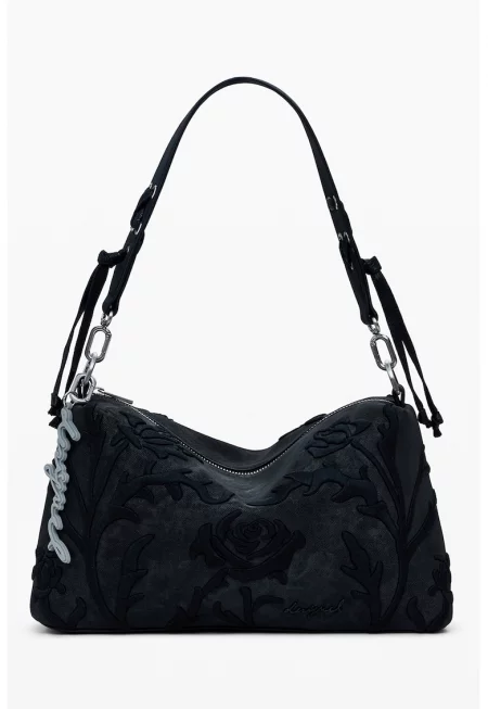 Чанта за рамо с релеф - Черен