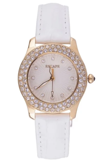 Дамски часовник  модел ECP10461 - бяла каишка от екологична кожа - златист корпус - 34x34мм - водоустойчивост 5 ATM