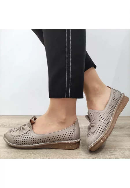 Дамски перфорирани обувки  101131-1 Smooth - Гладки - Сиво-бежов