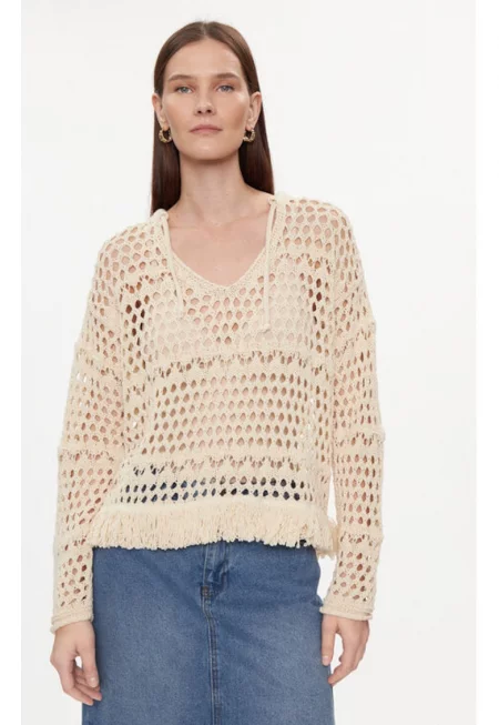 Дамски пуловер -  304107047 - Памук/Полиестер - Един размер INTL - Бежов