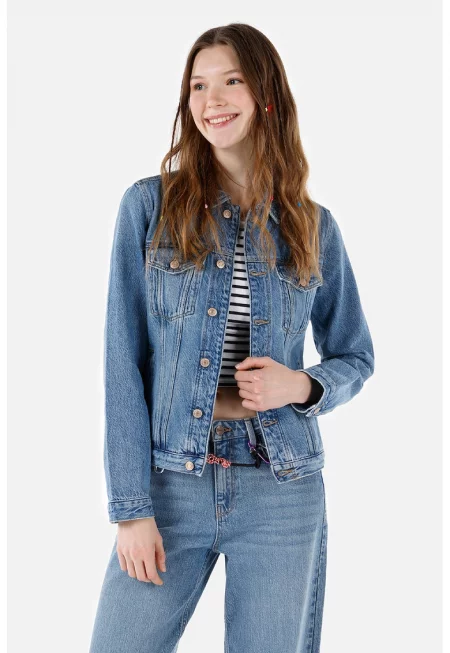 Дънково яке с пришити джобове - Прашно синьо