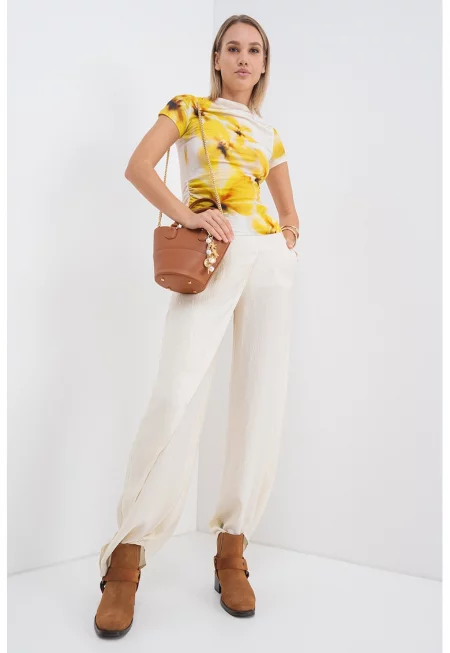 Флорална блуза Panfilo - Шафраново жълто/Мръснобял