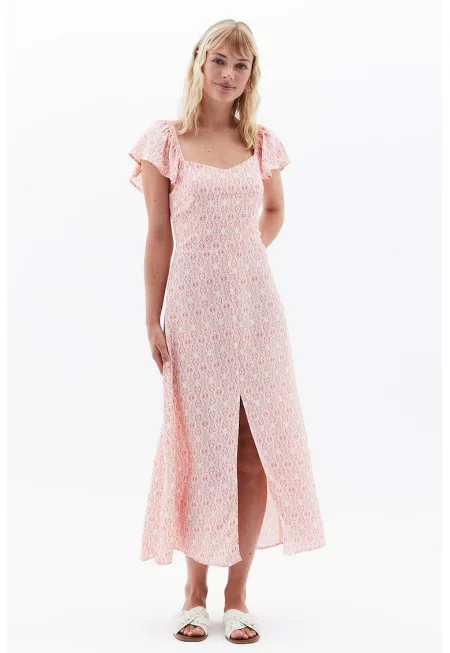 Флорална рокля - Бял/Светло червено