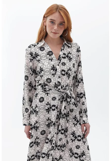 Флорална застъпена рокля - Бял/Черен