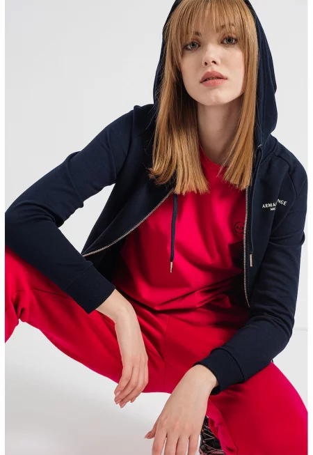 Худи с цип и ръкави реглан - Тъмносин