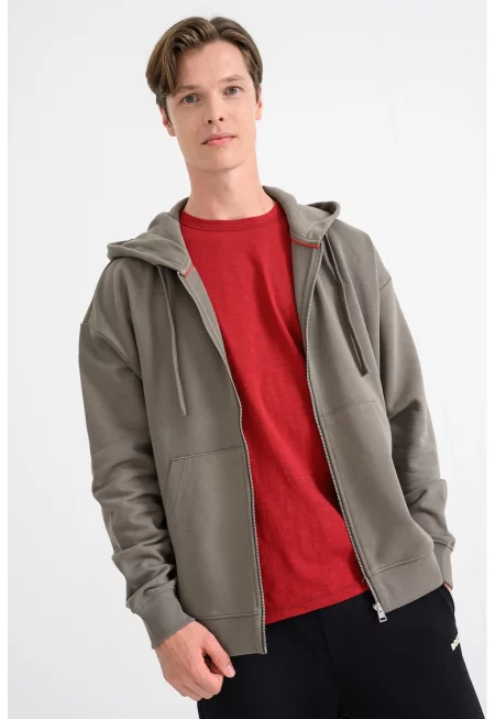 Худи с цип и скосени джобове