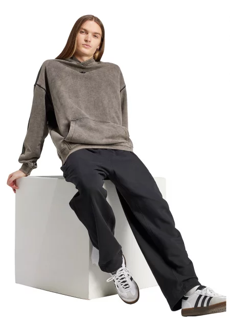 Худи със захабен ефект и бродирано лого - Черен/Камел