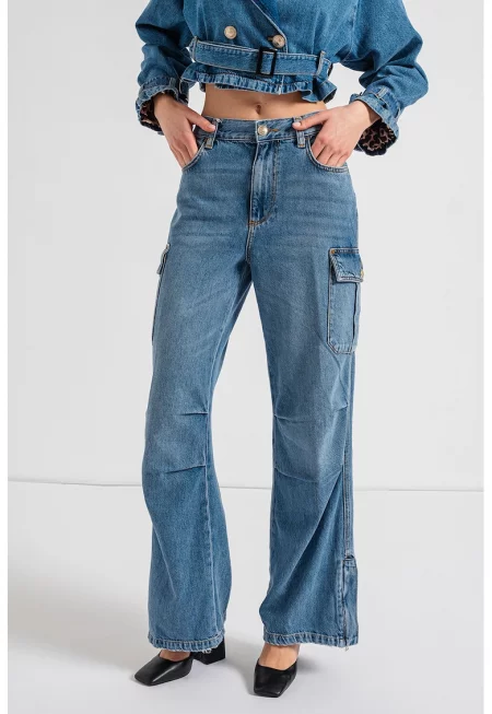 Карго дънки с цепки на маншетите - Син