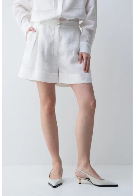 Къс панталон с широк крачол - Слонова кост/Светло бежово