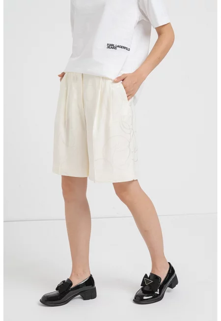 Къс панталон с висока талия - Светло бежово