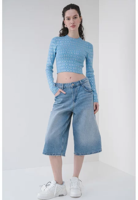 Къс слим пуловер Soil - Светлосин/Сребрист