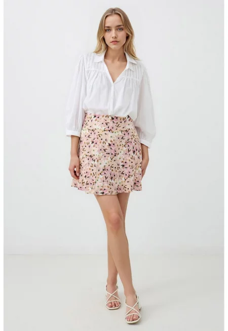 Къса флорална рокля - Бял/Розово